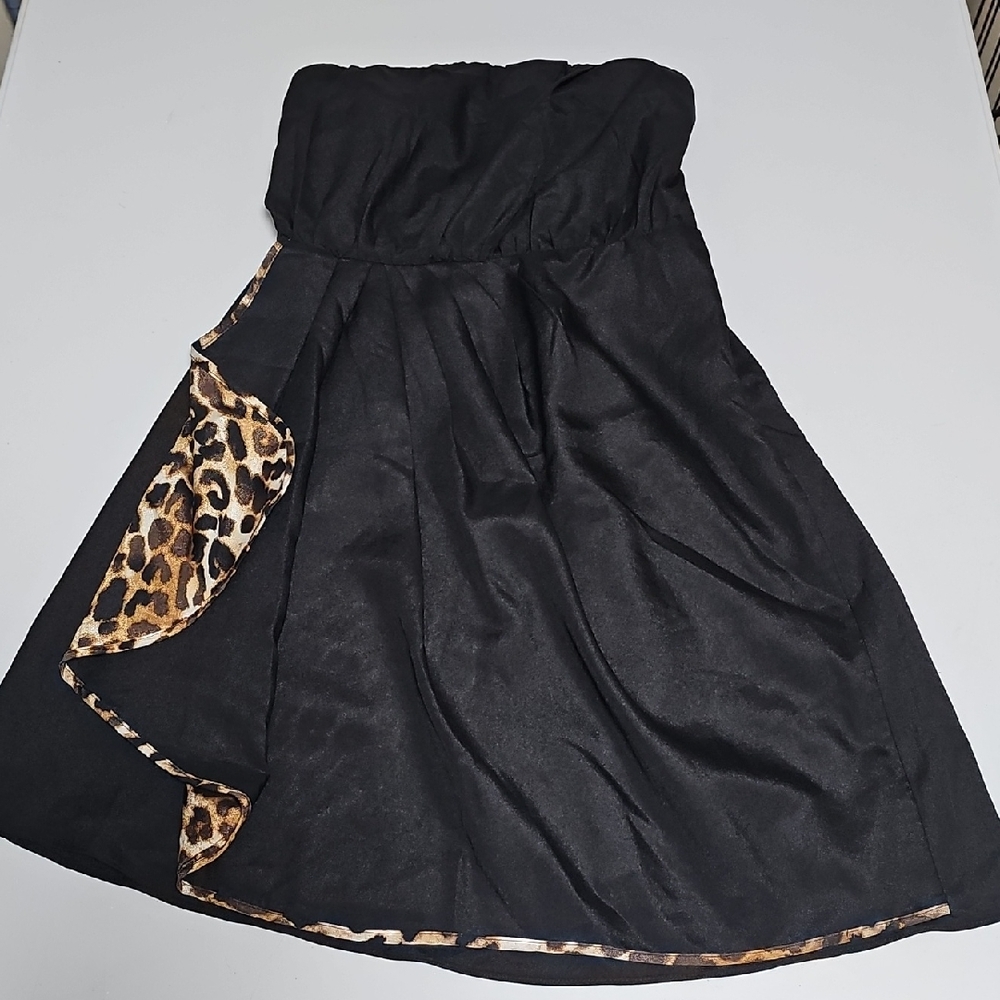 Express Black Strapless Mini Dress with Leopard Print Accent Size 2
